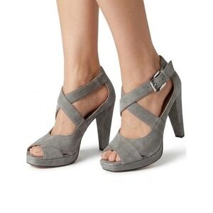 Michael Kors Platform Heels Grey Suede Shoes Peep Toe Leather Fall Autumn Size 7